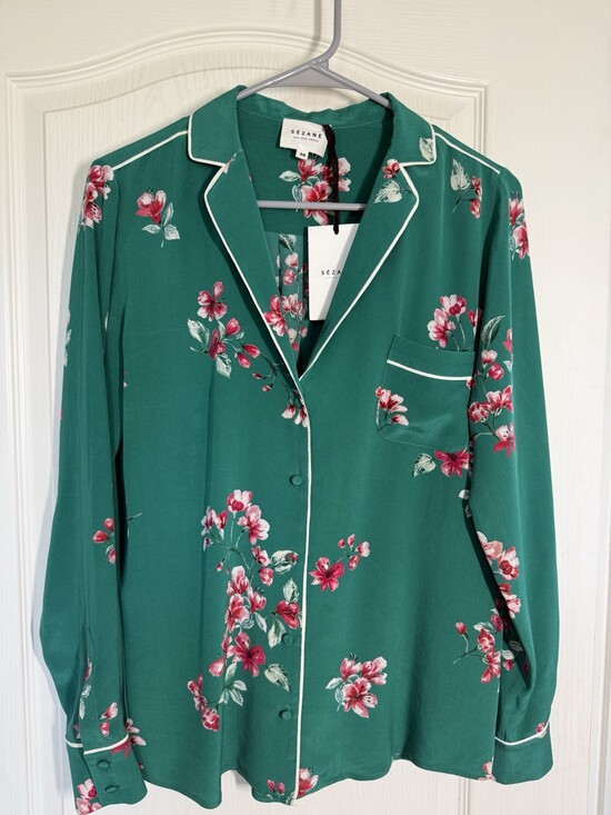 Sezane Tops - 🪷NWT Sezane Elisa Silk Shirt Blouse Green Pink Floral Women's US 6/8 FR 3